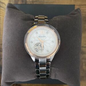 Bulova Silver and Rose Gold Watch with Metallic Band